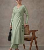office women angrakha cotton kurta with trousers