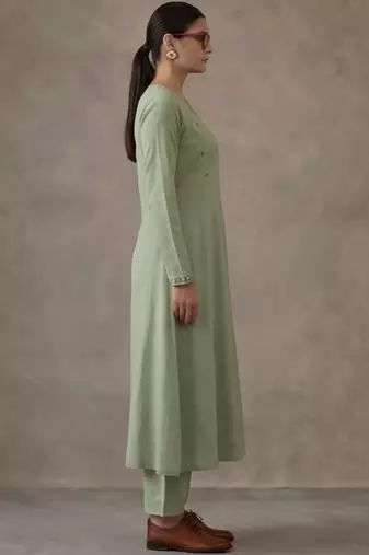 office women angrakha cotton kurta with trousers