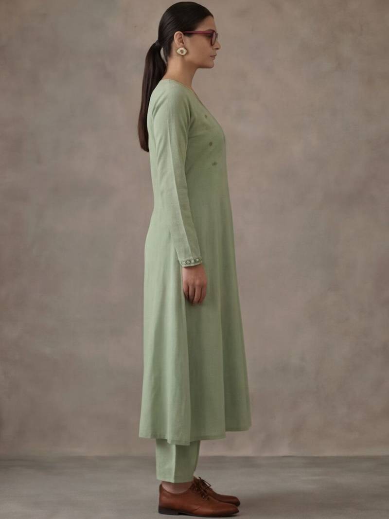 office women angrakha cotton kurta with trousers