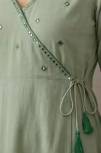 office women angrakha cotton kurta with trousers