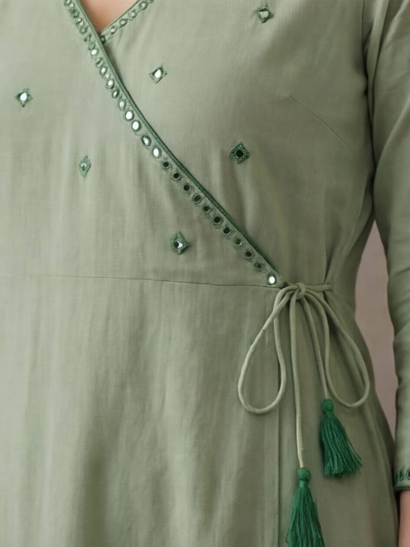 office women angrakha cotton kurta with trousers