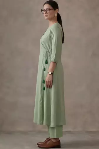 office women angrakha cotton kurta with trousers