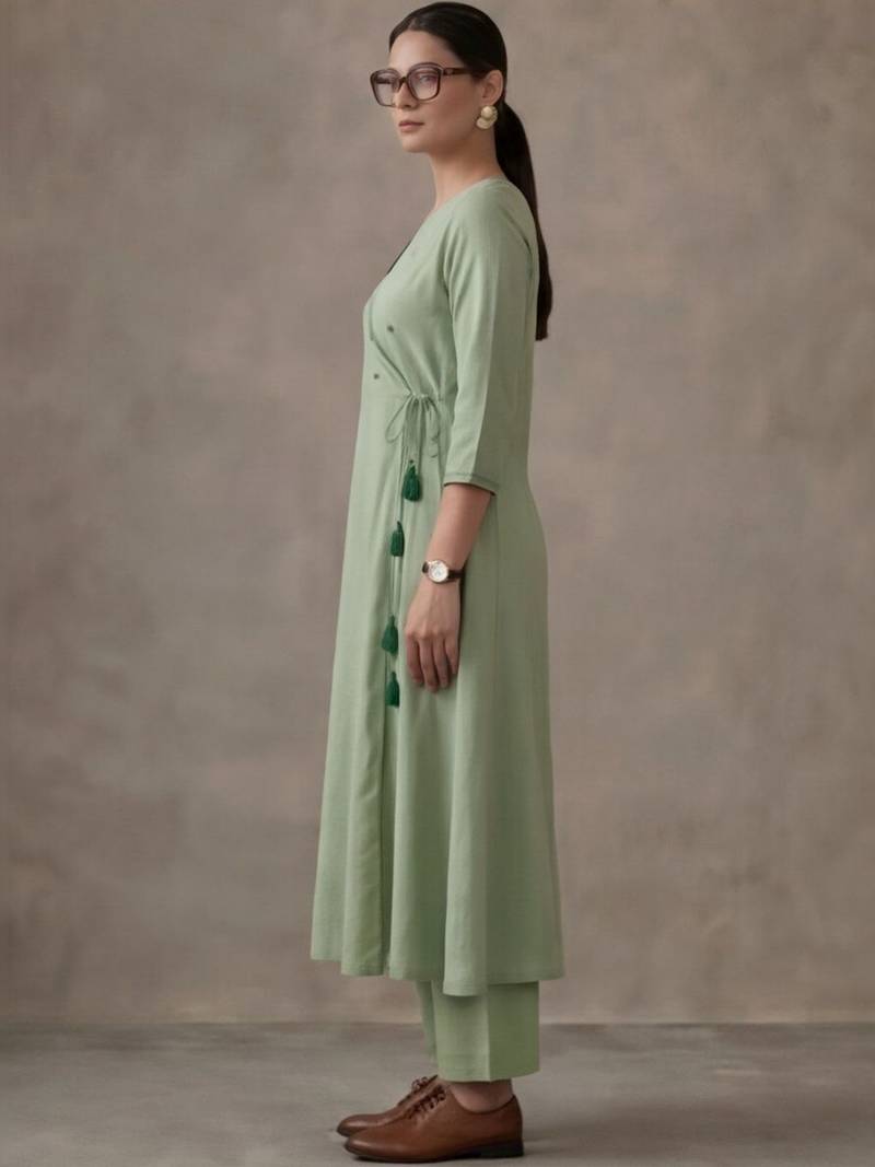 office women angrakha cotton kurta with trousers