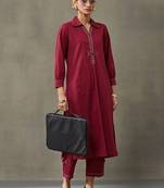 contemporary formal women regular thread work cotton kurta with trousers