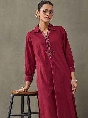 contemporary formal women regular thread work cotton kurta with trousers 3