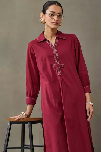 contemporary formal women regular thread work cotton kurta with trousers