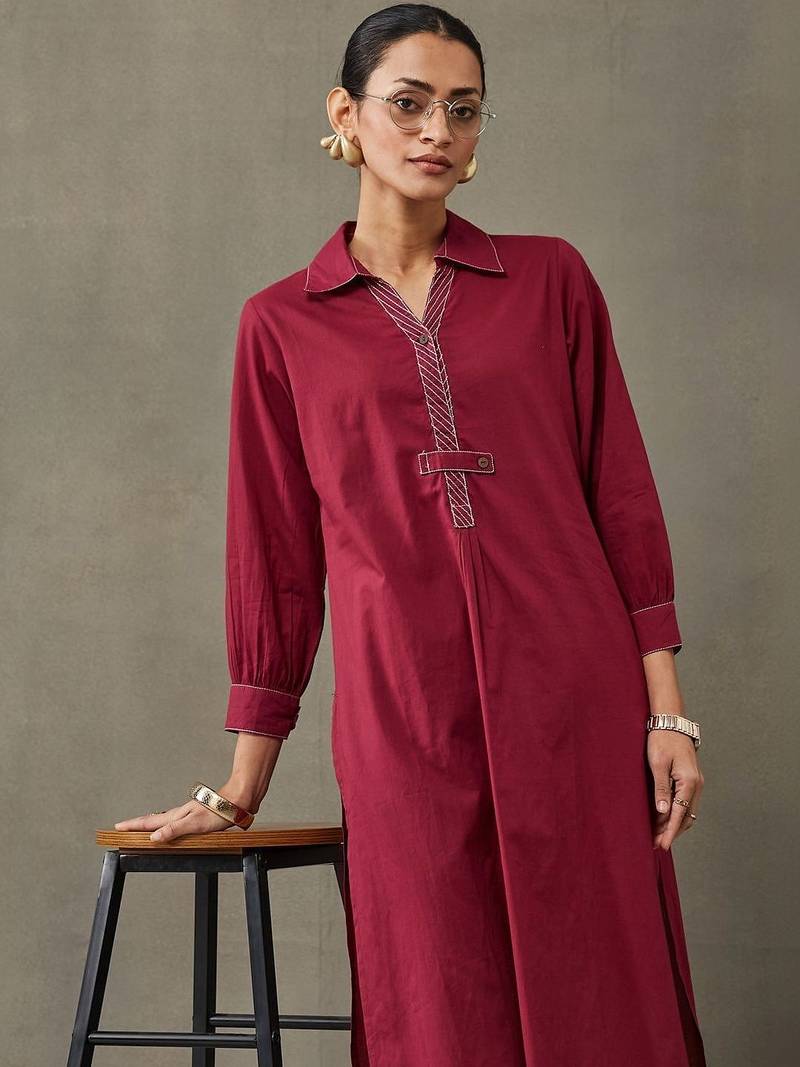 contemporary formal women regular thread work cotton kurta with trousers