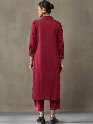 contemporary formal women regular thread work cotton kurta with trousers 5