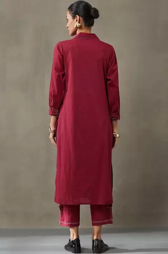 contemporary formal women regular thread work cotton kurta with trousers