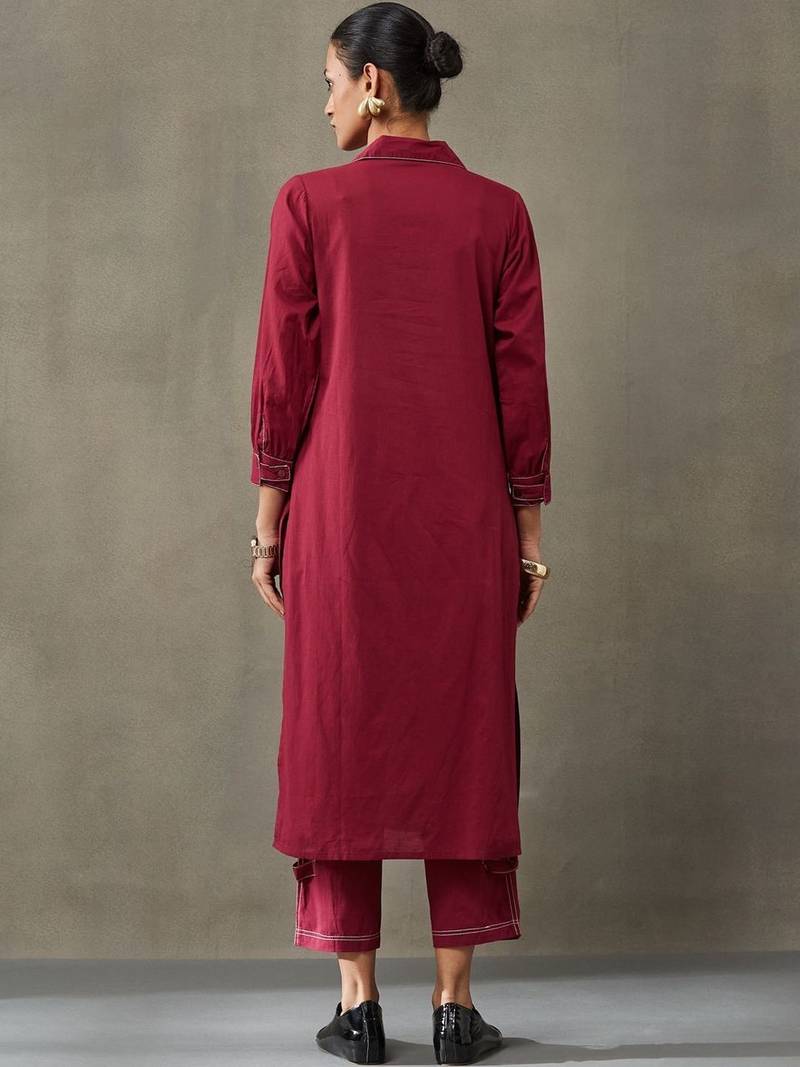 contemporary formal women regular thread work cotton kurta with trousers