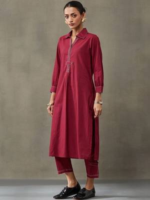 contemporary formal women regular thread work cotton kurta with trousers 7