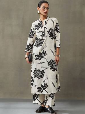 contemporary women floral printed regular gotta patti cotton kurta with trousers 1