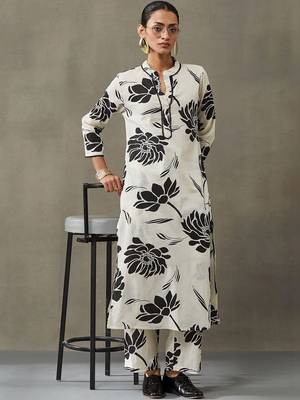 contemporary women floral printed regular gotta patti cotton kurta with trousers 2