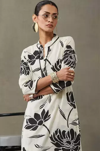 contemporary women floral printed regular gotta patti cotton kurta with trousers