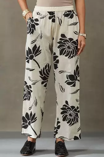 contemporary women floral printed regular gotta patti cotton kurta with trousers