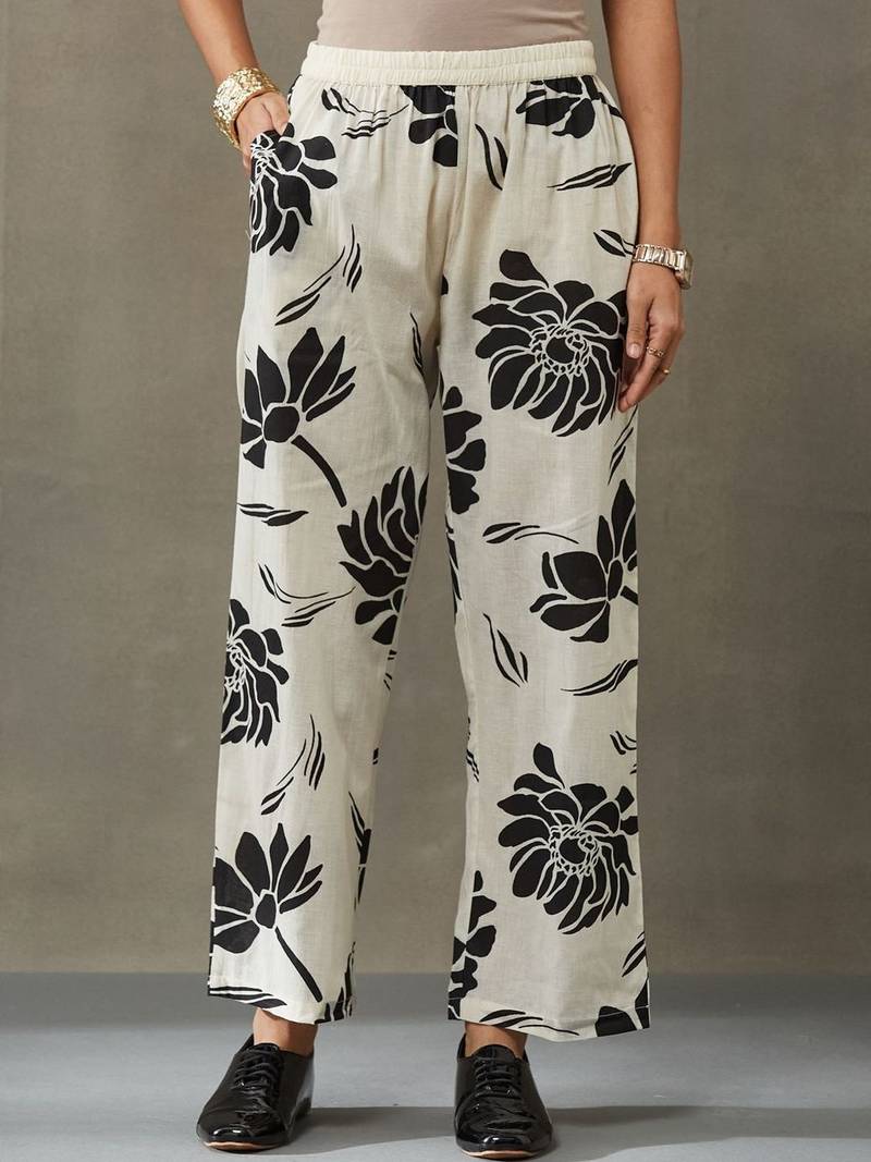 contemporary women floral printed regular gotta patti cotton kurta with trousers