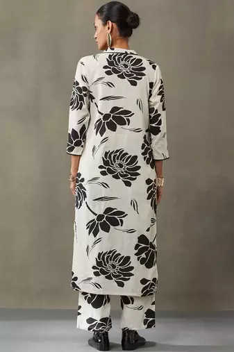 contemporary women floral printed regular gotta patti cotton kurta with trousers