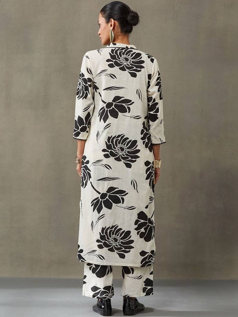 contemporary women floral printed regular gotta patti cotton kurta with trousers