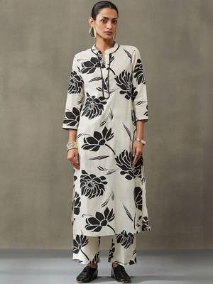 contemporary women floral printed regular gotta patti cotton kurta with trousers 6