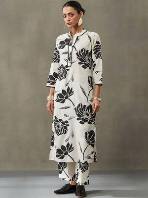 contemporary women floral printed regular gotta patti cotton kurta with trousers 7