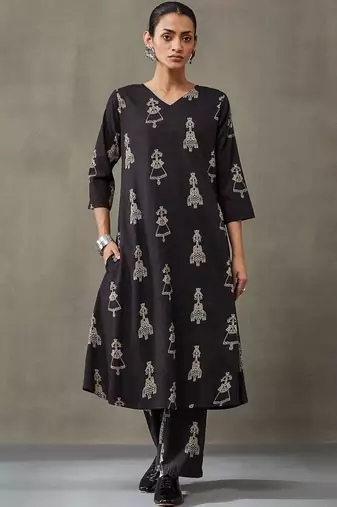 everyday women ethnic motifs printed regular cotton kurta with trousers