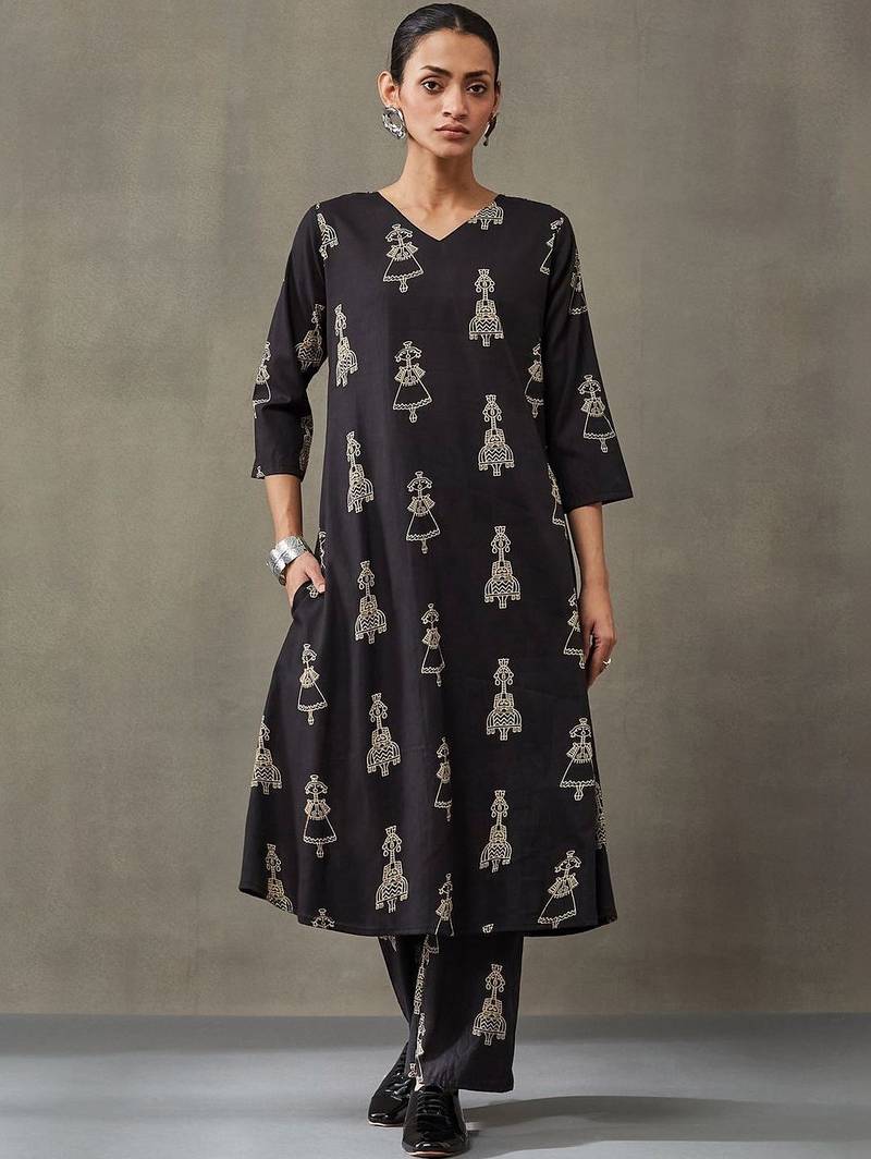 everyday women ethnic motifs printed regular cotton kurta with trousers