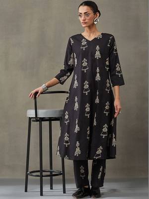 everyday women ethnic motifs printed regular cotton kurta with trousers 4