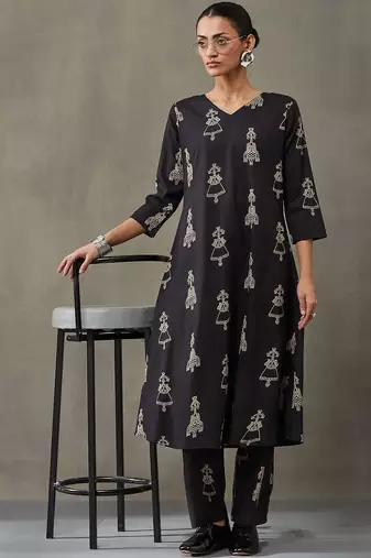 everyday women ethnic motifs printed regular cotton kurta with trousers