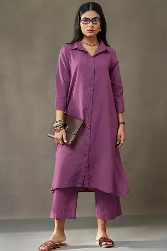 smart women printed regular cotton kurta with trousers