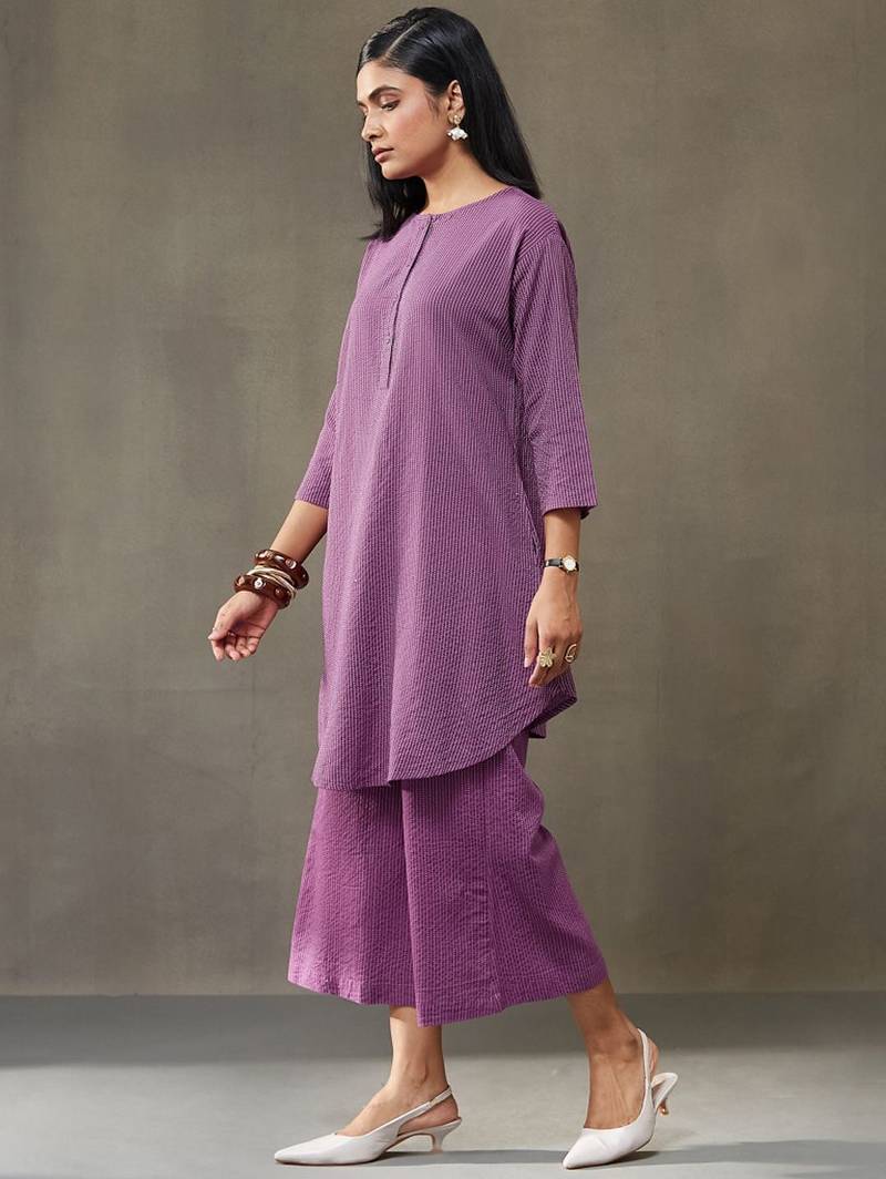 workwear women striped regular cotton kurti with palazzos