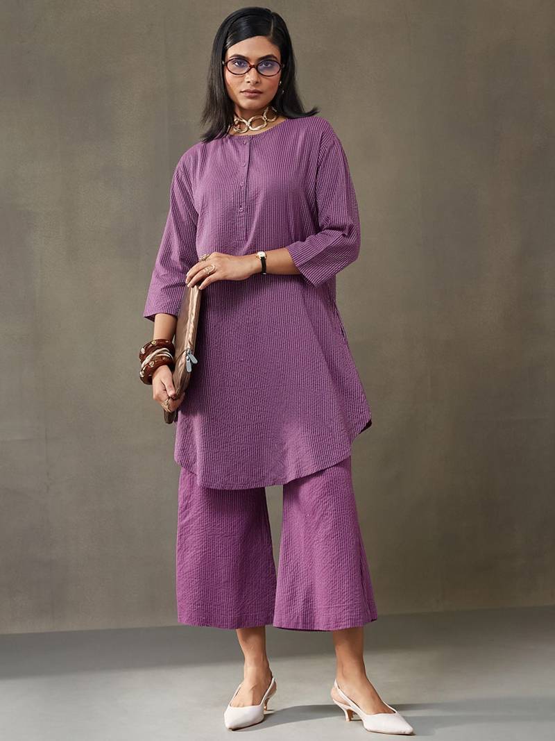 workwear women striped regular cotton kurti with palazzos