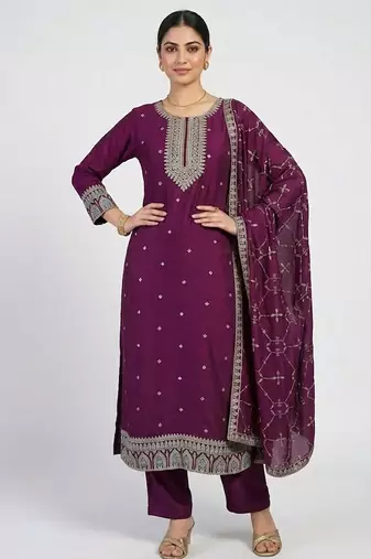 smart women ethnic motifs embroidered regular kurta with trousers & with dupatta