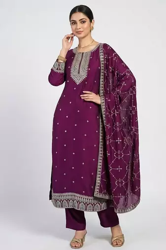 smart women ethnic motifs embroidered regular kurta with trousers & with dupatta