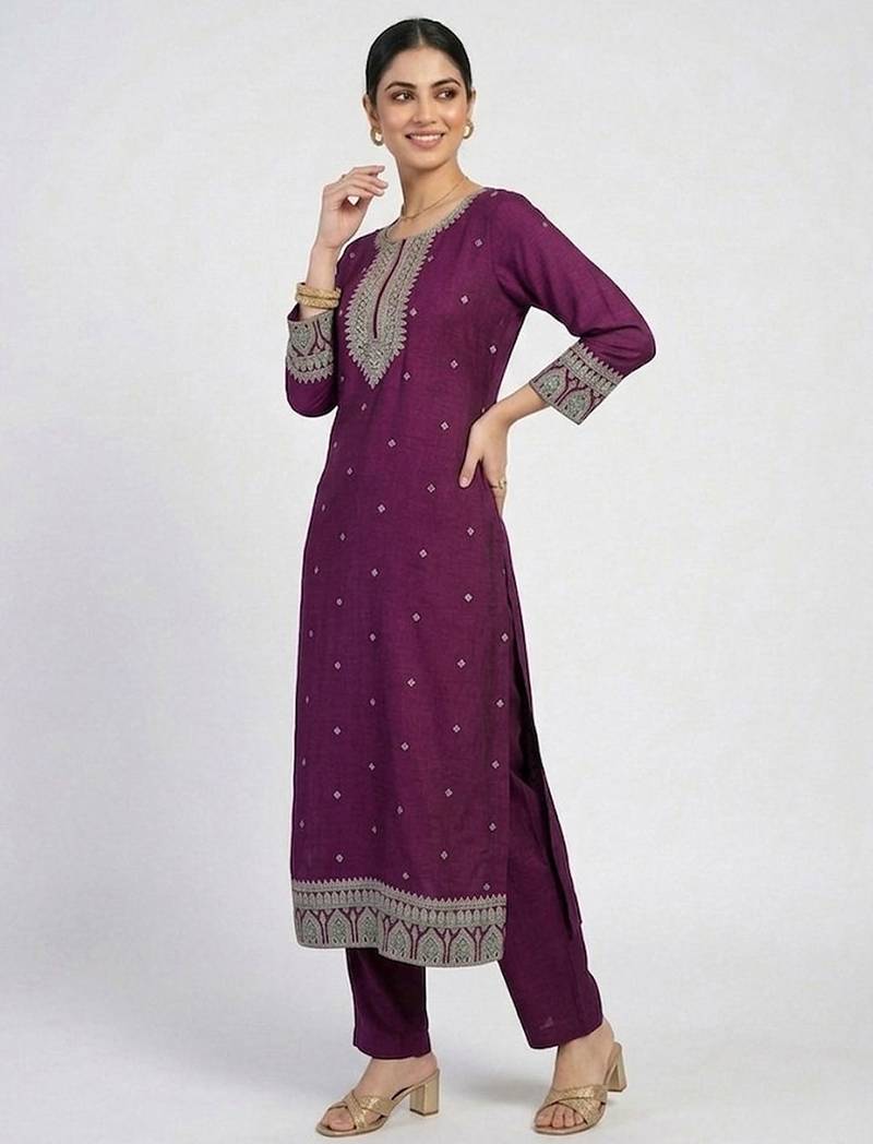 smart women ethnic motifs embroidered regular kurta with trousers & with dupatta
