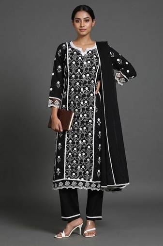 everyday workwear printed ethnic motifs kurta with trousers & with dupatta