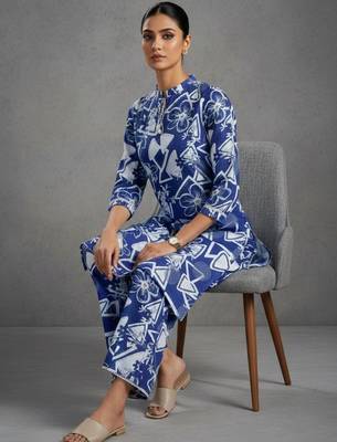 contemporary women floral printed regular kurta with trousers 1