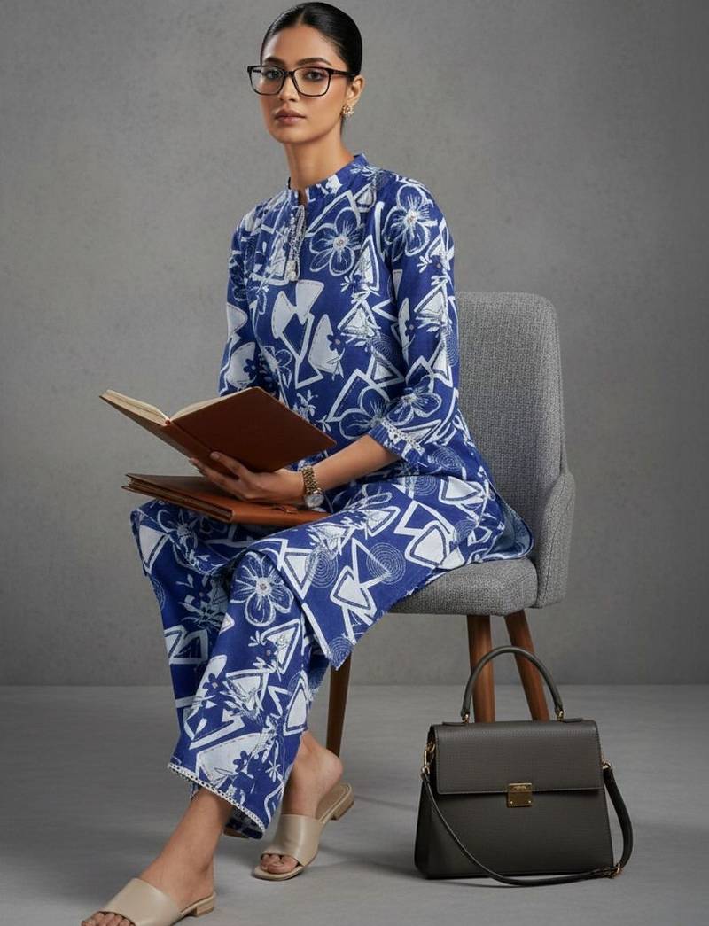 contemporary women floral printed regular kurta with trousers
