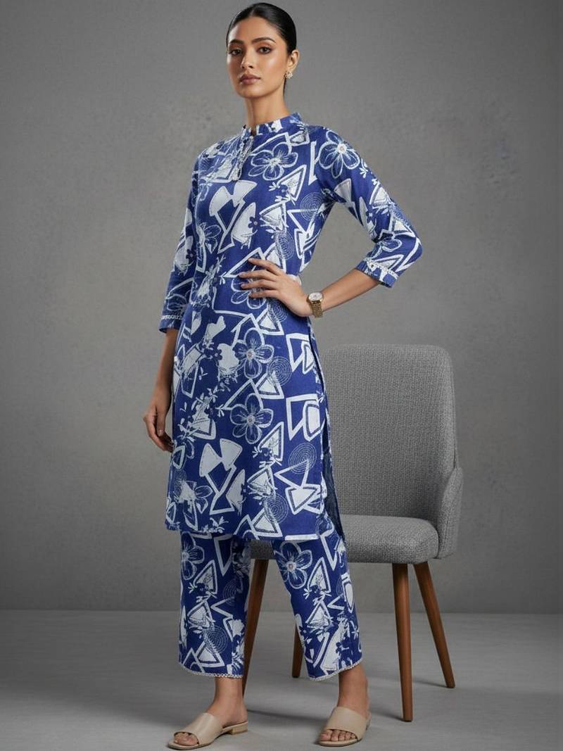 contemporary women floral printed regular kurta with trousers