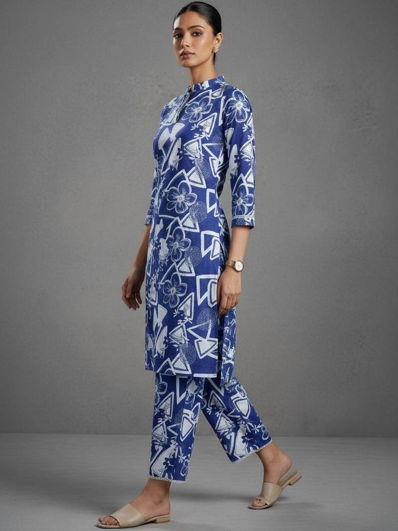 contemporary women floral printed regular kurta with trousers