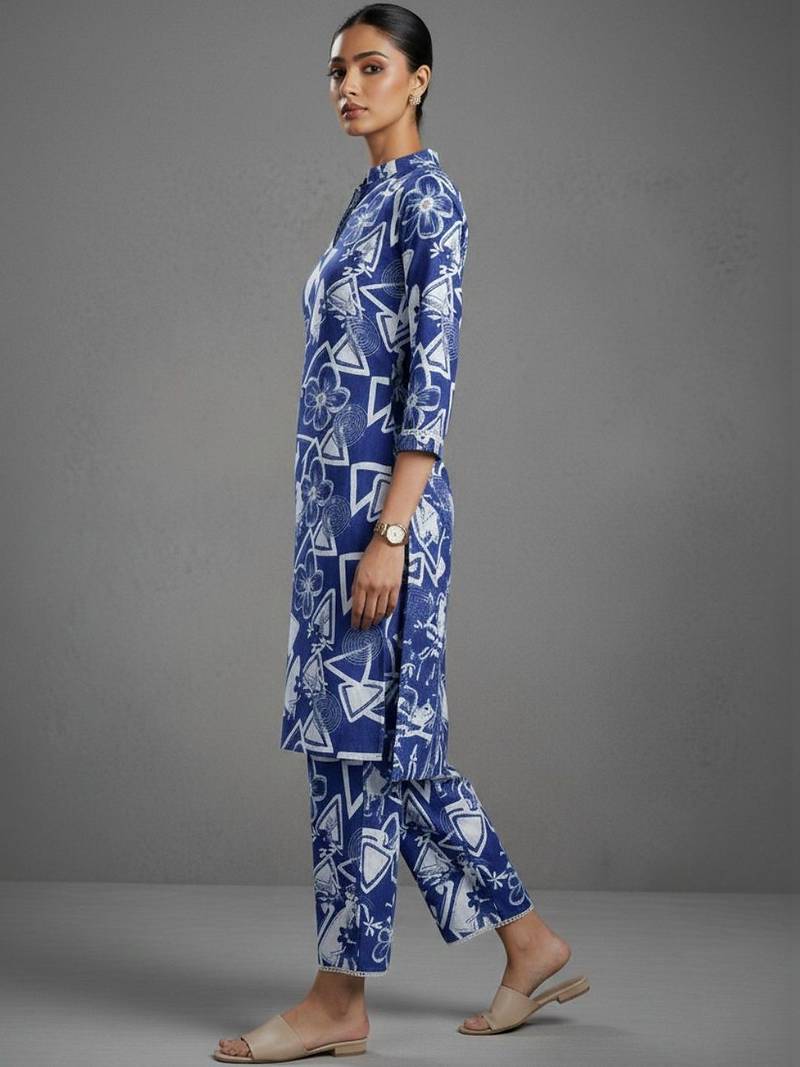 contemporary women floral printed regular kurta with trousers