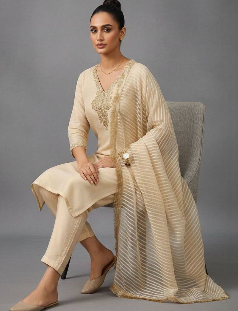 everyday women embroidered regular thread work kurta with trousers & with dupatta