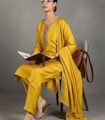 structured workwear women regular beads and stones kurta with trousers & with dupatta