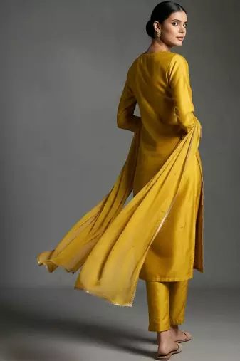 structured workwear women regular beads and stones kurta with trousers & with dupatta