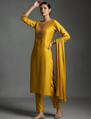 structured workwear women regular beads and stones kurta with trousers & with dupatta 5