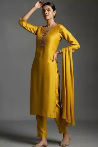 structured workwear women regular beads and stones kurta with trousers & with dupatta