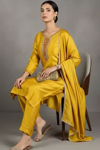 structured workwear women regular beads and stones kurta with trousers & with dupatta