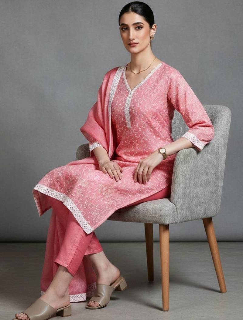 everyday women ethnic motifs printed regular kurta with trousers & with dupatta