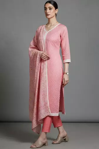 everyday women ethnic motifs printed regular kurta with trousers & with dupatta