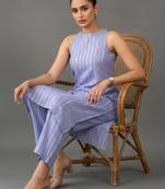 smart women striped regular cotton kurta with trousers