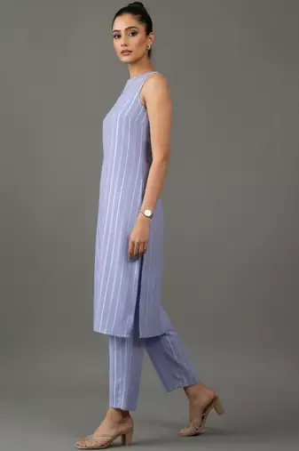 smart women striped regular cotton kurta with trousers